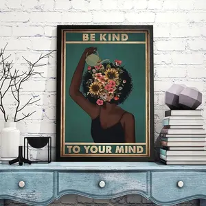 Be Kind To Your Mind Poster, Black Girl Poster Print, Pot Head Garden Wall Art, Gardening Canvas, Black Art Canvas Wall Art, Hippie Poster