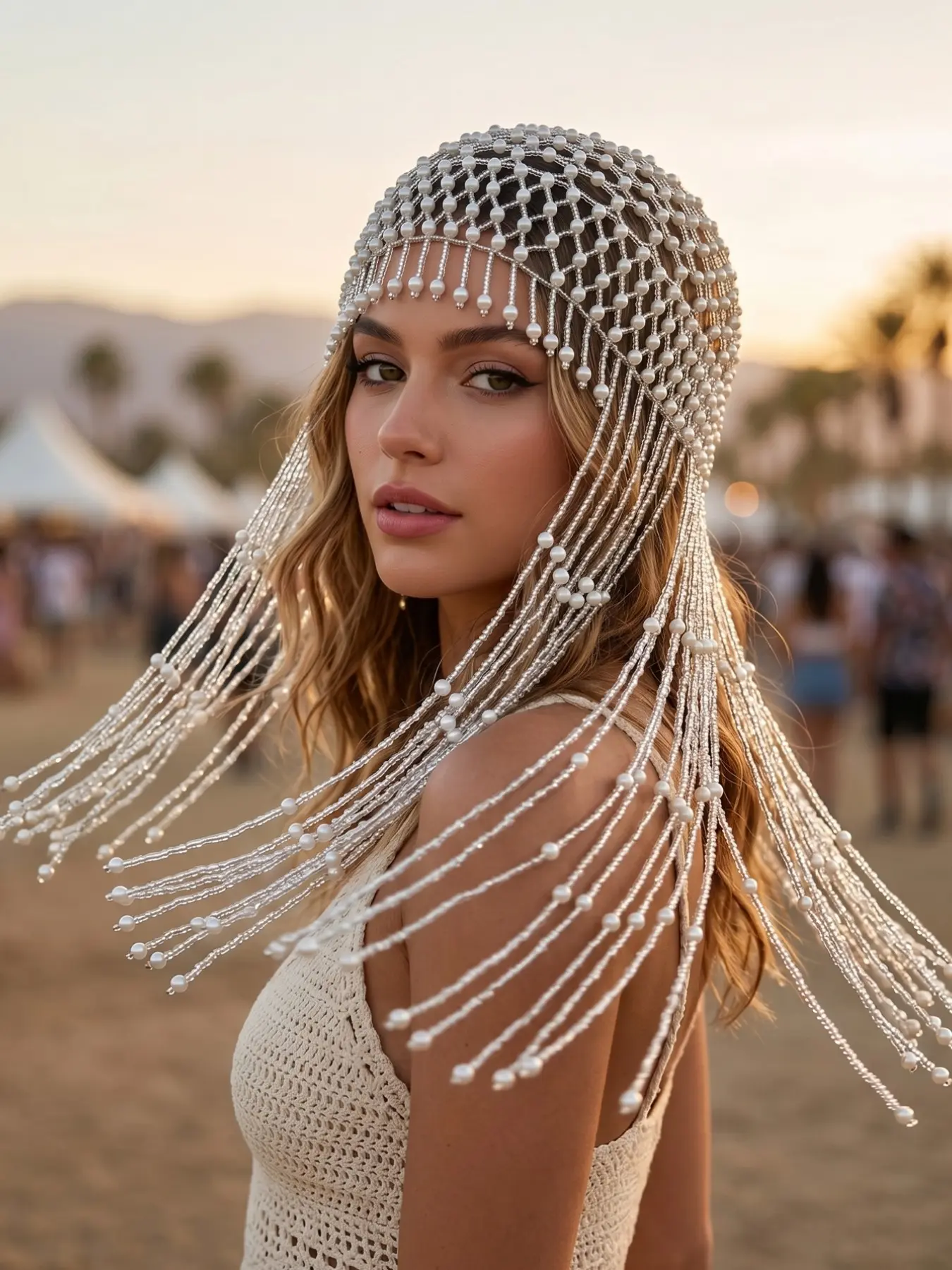 Long Fringe Juliet Hat, Multi-Color Choice, Party Festival Bride Hair Net, Stunning Artificial Pearl Bridal Headpiece, Elegant Accessory