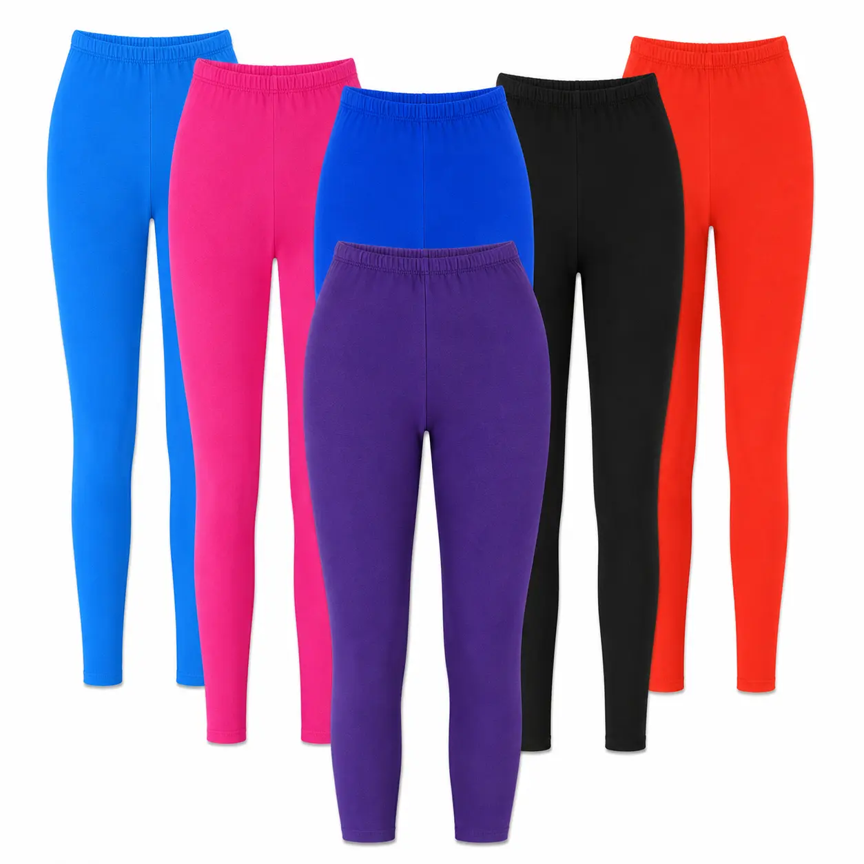6 Pack Women’s Leggings, Assorted solid Colors, Lightweight Stretchy Full Length Leggings, One Size Fits Most, Soft Comfortable Everyday Wear Bottoms Casual Multicolor Elastic
