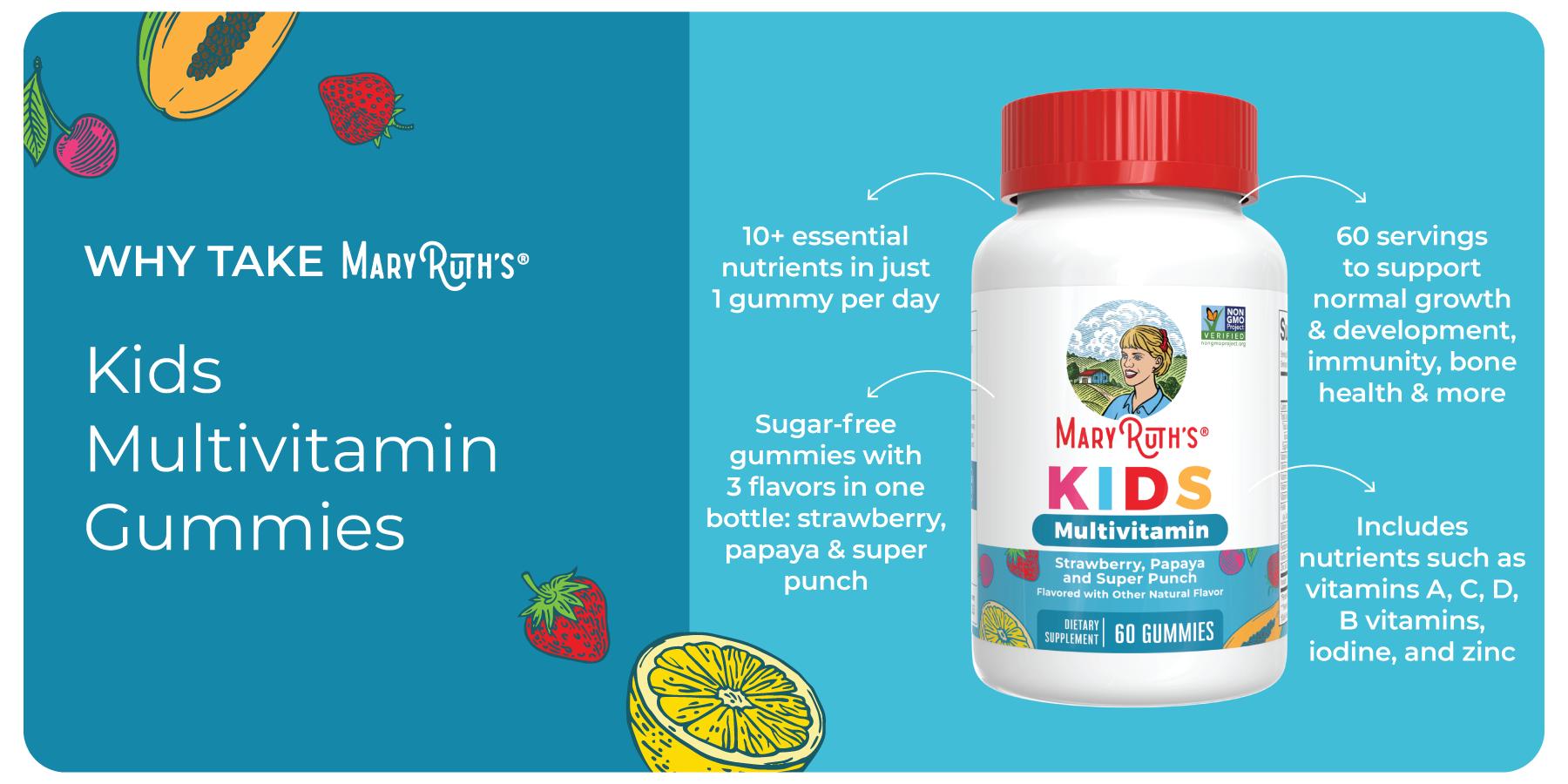 MaryRuth's Kids Multivitamin Gummies - Sugar Free - 2 Month Supply - Immunity - Bone Health - Non-GMO Project Verified - Vegan - Gluten Free