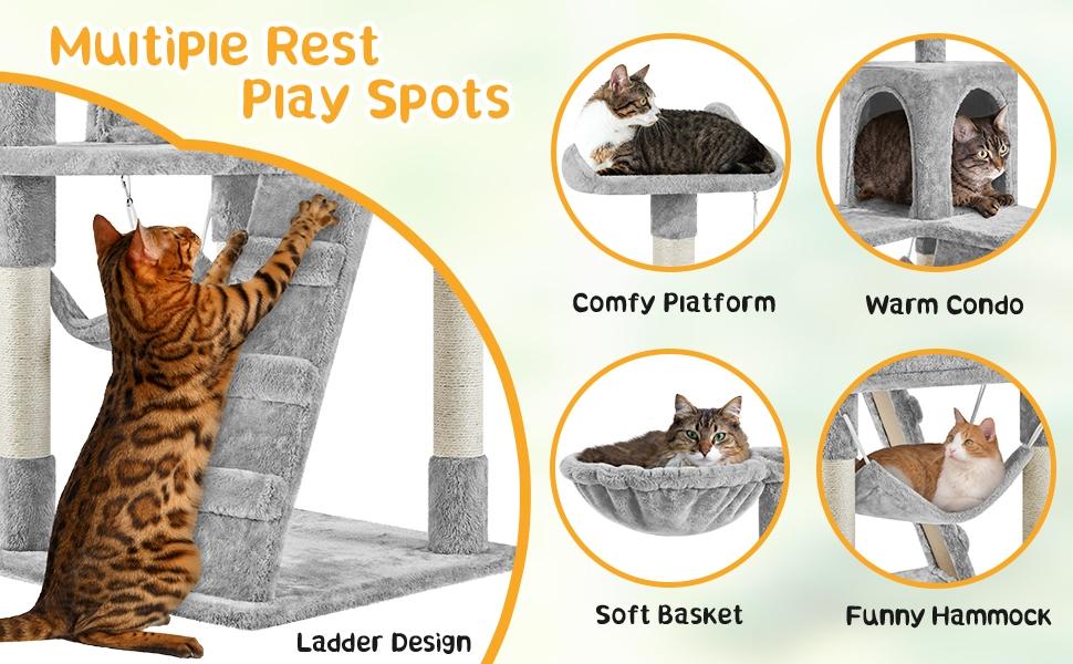 Yaheetech Cat Tree for Home, 54/34 Inch Multi-Level Cat Tower with Condo, Hammock, Tunnel & Scratching Post