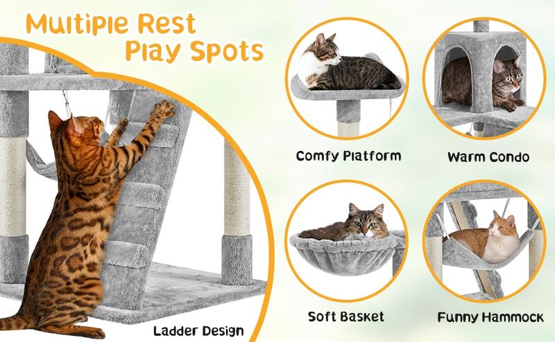 Yaheetech Cat Tree for Home, 54/34 Inch Multi-Level Cat Tower with Condo, Hammock, Tunnel & Scratching Post