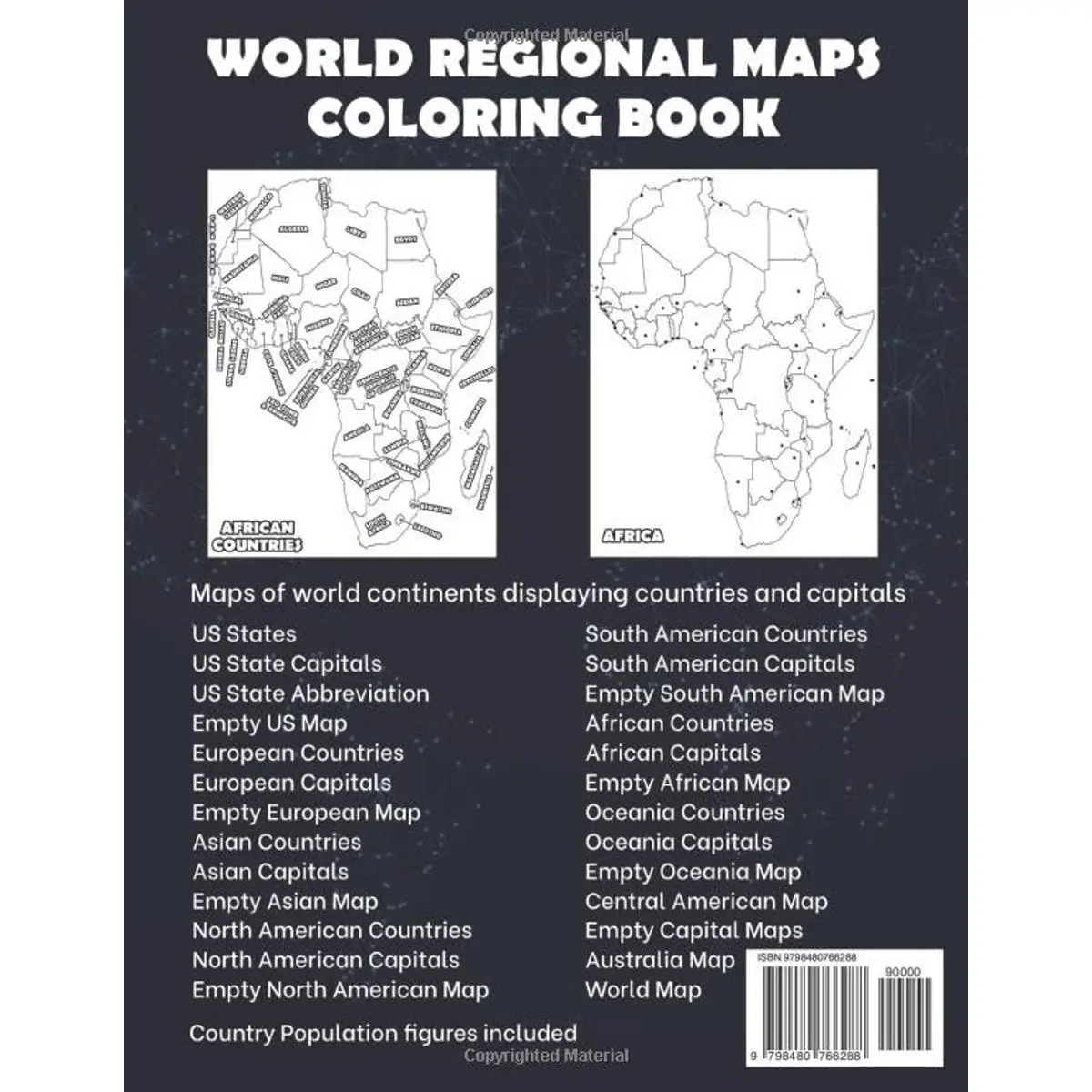 World Map Coloring Book: Maps of the World Continents featuring Country ...