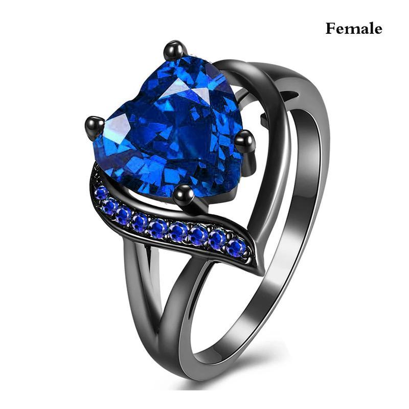 Aesthetic Couple Rings Romantic Women Heart Blue Rhinestones Zircon Ring, Men Stainless Steel Celtic Dragon Ring Wedding Jewelry Gift Fit Daily Wear