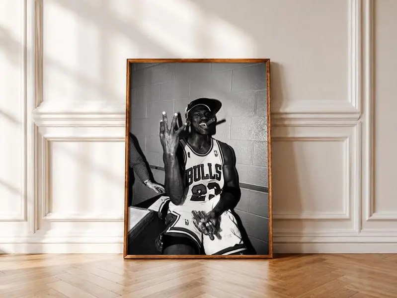 Michael Jordan Black and White Basketball Poster, Vintage Bulls Wall Art