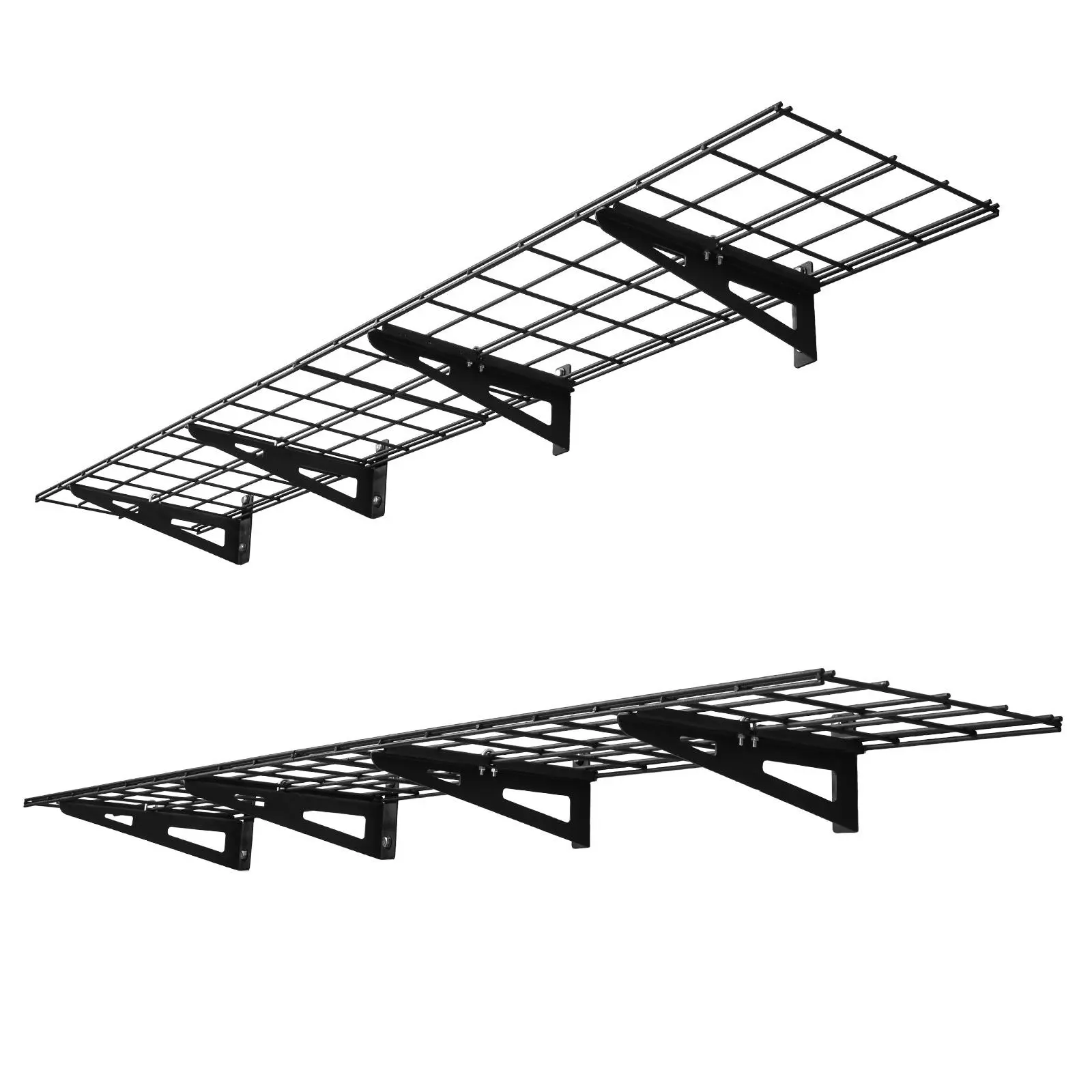 【Summerfinds】VEVOR 4-Unit Wall-Mount Garage Shelving Kit Pack, 2-Tier Steel Wall Hanging Racks for Garage Organization, 1x3ft Size, 12x72 in Per Shelf, 600lbs Max Capacity, Black, Easy DIY Installation, Four Units