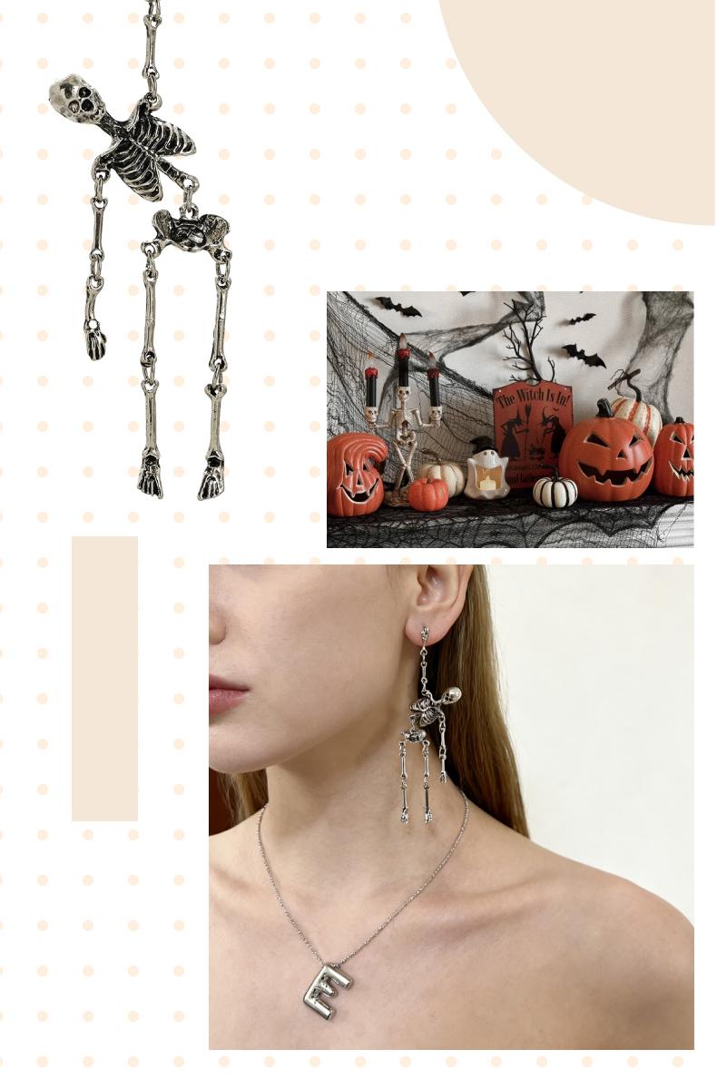 GGIRL Halloween Skull Earrings Jointed Skeleton Dangle Earrings Long Spooky Dangle Drop Skull Pendant Earrings Halloween Jewelry for Girls Women Party Gift Fashion Jewelry Gift for Holiday Haul Christmas Birthdays Anniversaries