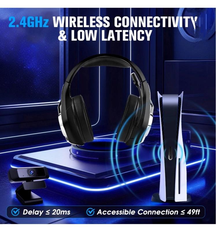 Wireless Gaming Headset for PS5,PS4,PC,Switch,Mac Xbox Series,Over-Ear Bluetooth Headphone,2.4GHz USB Gaming Headphones with Noise Canceling Mic,7.1 Surround Sound,with LED Light,3.5mm Wired