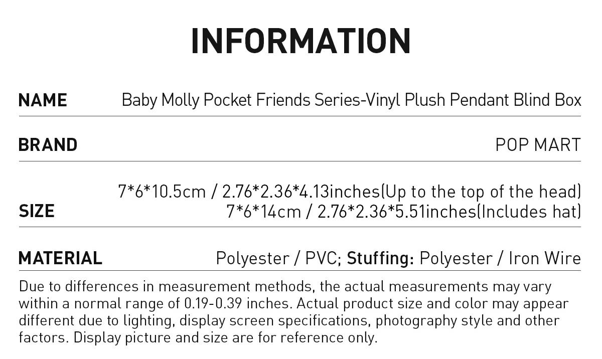 [Spanish]-Baby Molly Pocket Friends Series – Peluche de Vinilo Colgante en Caja Sorpresa