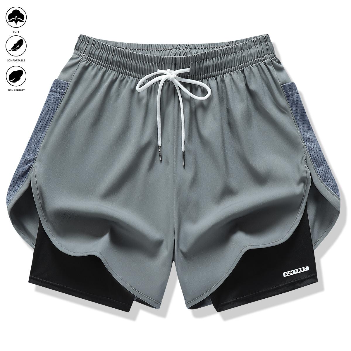 Pack of 5 women’s casual athletic shorts, solid color, faux two-piece design with built-in liner, elastic drawstring waistband, suitable for outdoor fitness, running, sports, and casual wear; women’s shorts