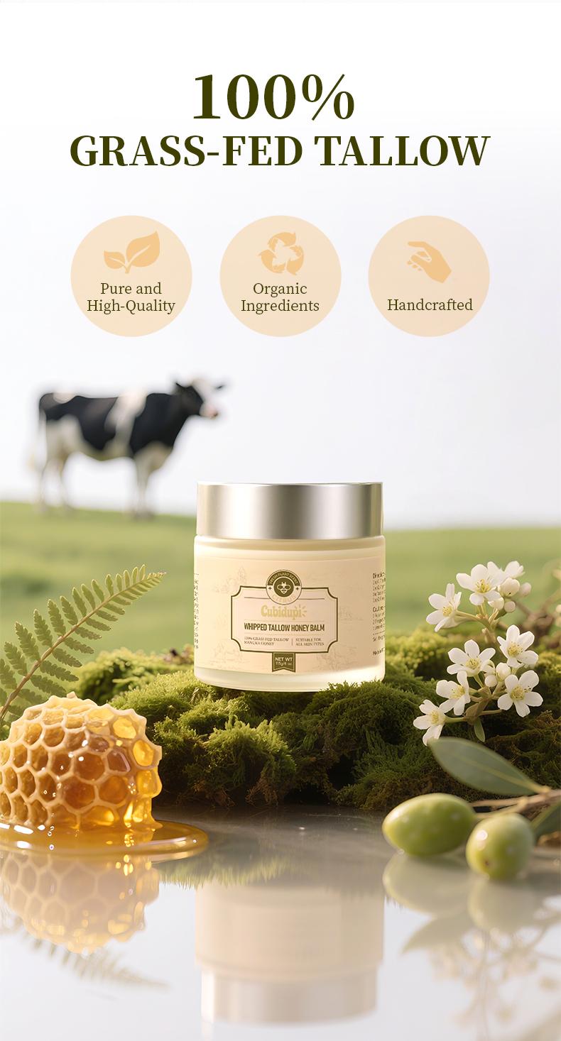 Organic Whipped Grass-Fed Beef Tallow Balm with Raw Manuka Honey – All-Natural Moisturizing Cream for Face, Body & Lips – Handmade Skin Care for Soft, Smooth & Nourished Skin – 4 Oz Jar