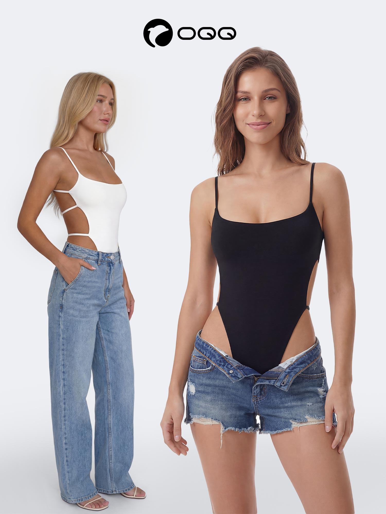 OQQ-Nine cents Women's  Backless Bodysuit - Sexy Cutout Sling Design, Tight Butt-Lifting Hot Girl Style for Inner or Outer Wear