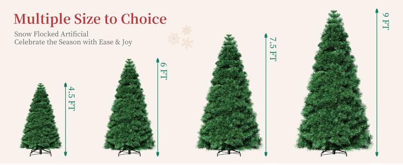 Pre-lit Artificial Christmas Tree with Branch Tips 250 Incandescent Lights Foldable Base for Home Office Party Green White Snow Flocked Design