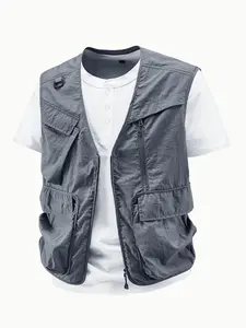 Men's versatile casual sports vest; features an adjustable zippered front closure; perfect for outdoor hikes, jogging, fishing, gym workouts, or everyday casual wear; a must-have item in any men's wardrobe.