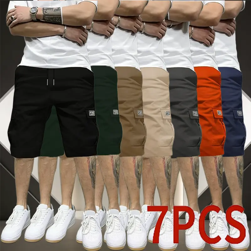 Men’s Plain Cargo Shorts Set - Durable Rip-Resistant Fabric, Multifunctional Pockets, Adjustable Waistband, Athletic Activewear Menswear Sports Clothes - Summer Breathable Casual Fit for Hiking, Jobsite Work