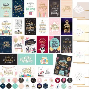Decorably 24 Pack Foil and Glittery 6x4in Assorted Birthday Cards with Envelopes and Stickers, 24 Unique Festive Designs for Friends, Family, Loved Ones, with Printed Message Inside - Gifting, Mailing