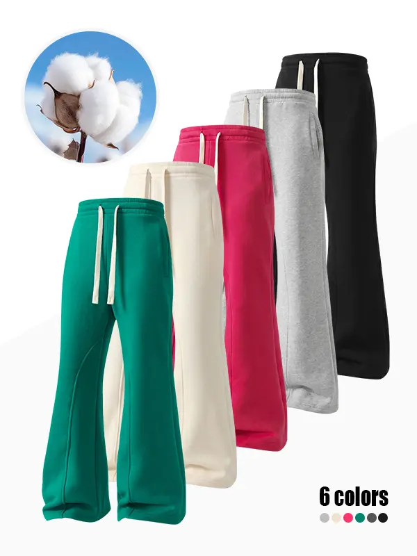 Women Fleece Lined Flare Sweatpants - Elastic Drawstring Casual Workout Bell-Bottom - Soft Cotton Blend High Waist Bootcut Pants