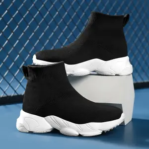 Cloud Shoes Chunky Sole Sock Sneakers for Kids 3-14, Unisex Black & White Slip-On Shoes for Boys & Girls, Ultra Comfy Cloud-Like Footbed, Breathable Knit Upper, Durable Non-Slip Outsole, Easy On/Off Design, Great for Running, Jumping, School