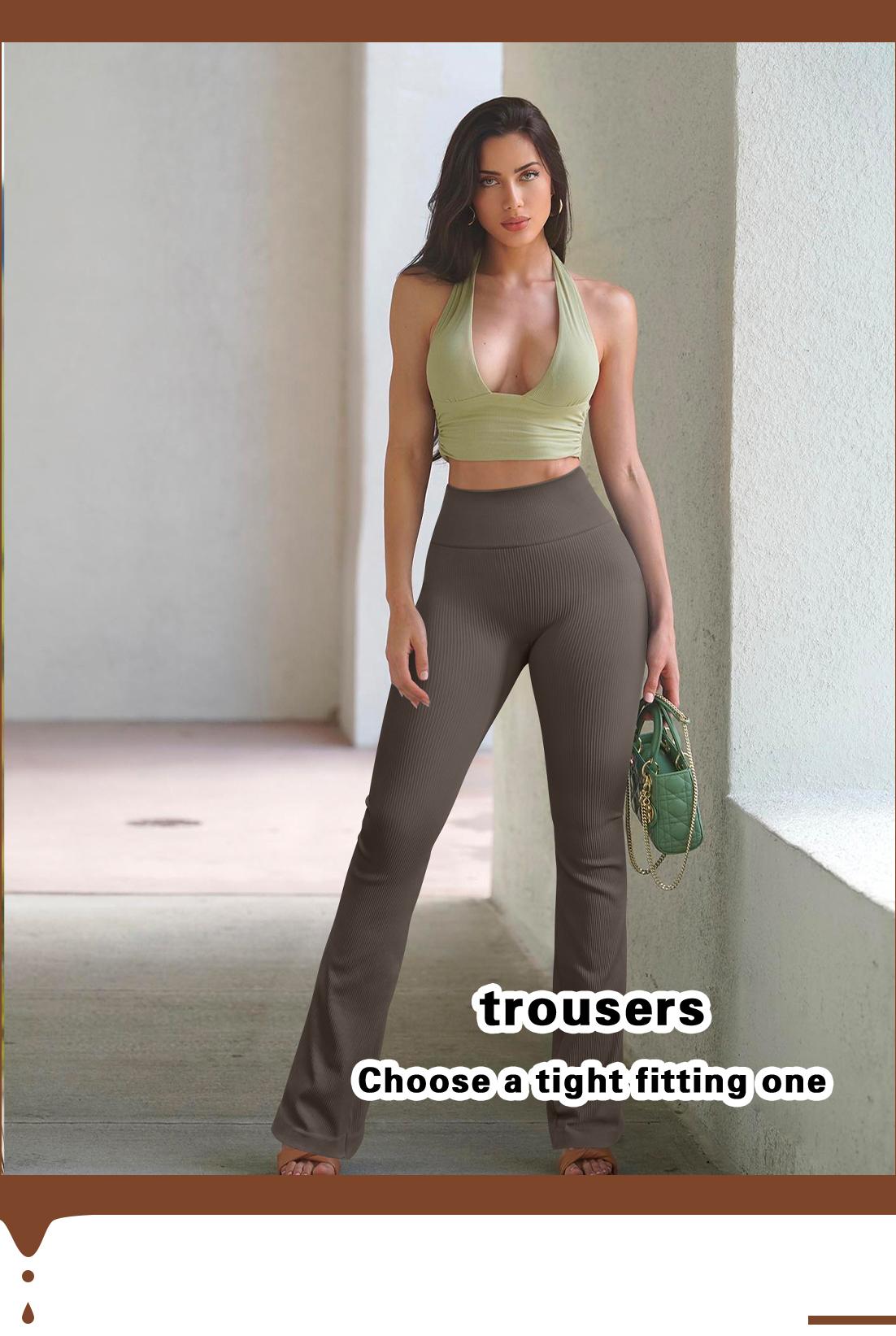 OQQ Women's bootcut Pants Ribbed Seamless Workout High Waist Bell Bottoms Flare Leggings