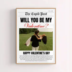 Valentines Day Newspaper Poster, Will You Be My Valentine Print, Personalized Couple Wall Art, Custom Valentines Day Gift