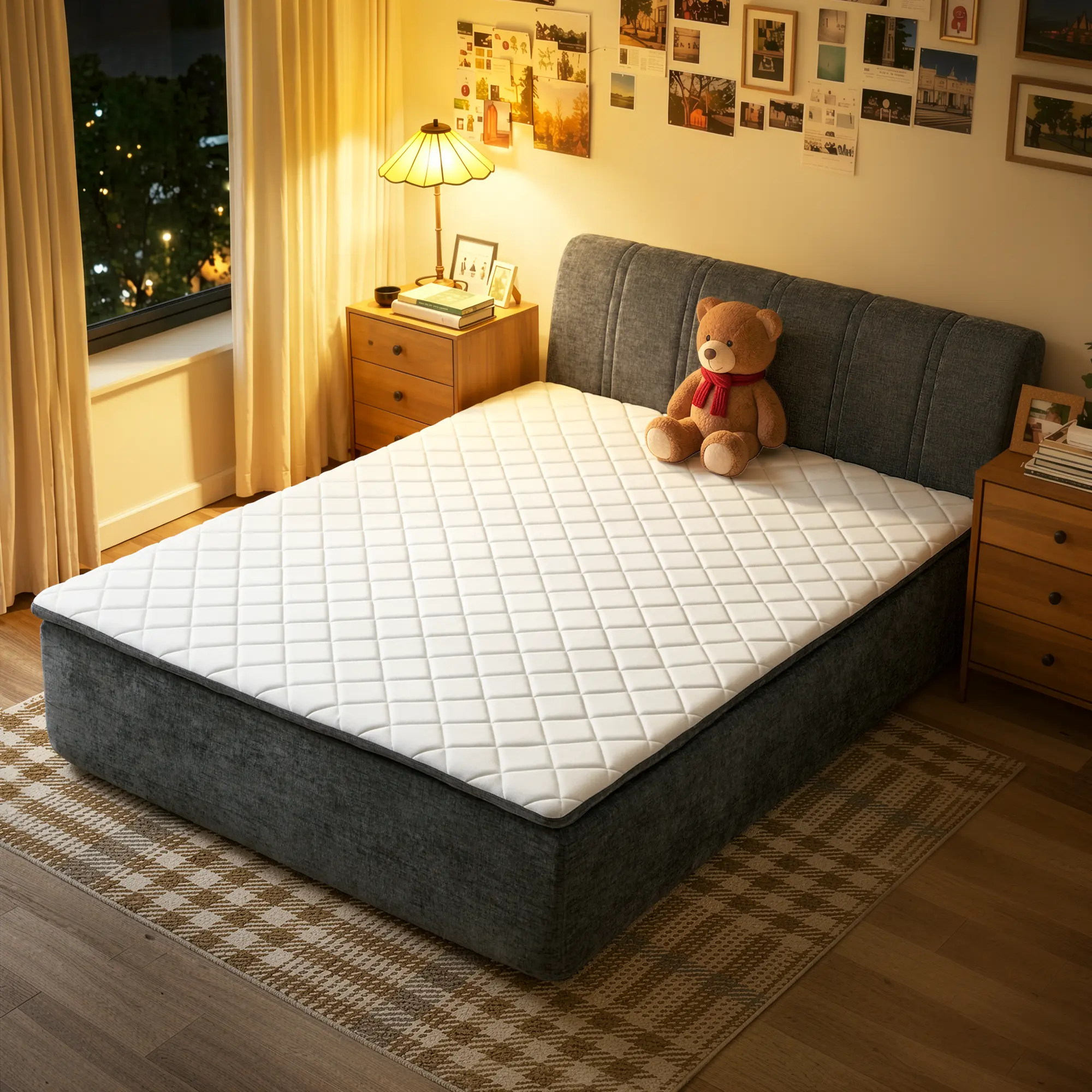 HOOOWOOO All-in-One Bed with Removable Zip-On Headboard, Hybrid Memory Foam Mattress in a Box, Cloud Plush Corduroy, Twin, Full, Queen Sizes, Medium Firm Support, No Assembly Required, No Bed Frame Needed