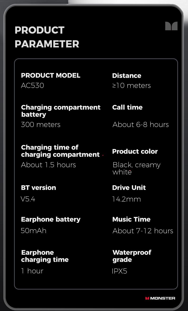 Monster Open-Ear Mic Headset, Dual-Fold Design, Mic Noise Cancellation Headphones, 100H Long Battery Life Bluetooth 6.0 Wireless Earbuds, Touch Control, IPX5 Sweatproof, for Running, Workout, Driving, Back to School– Gifts for Men & Women