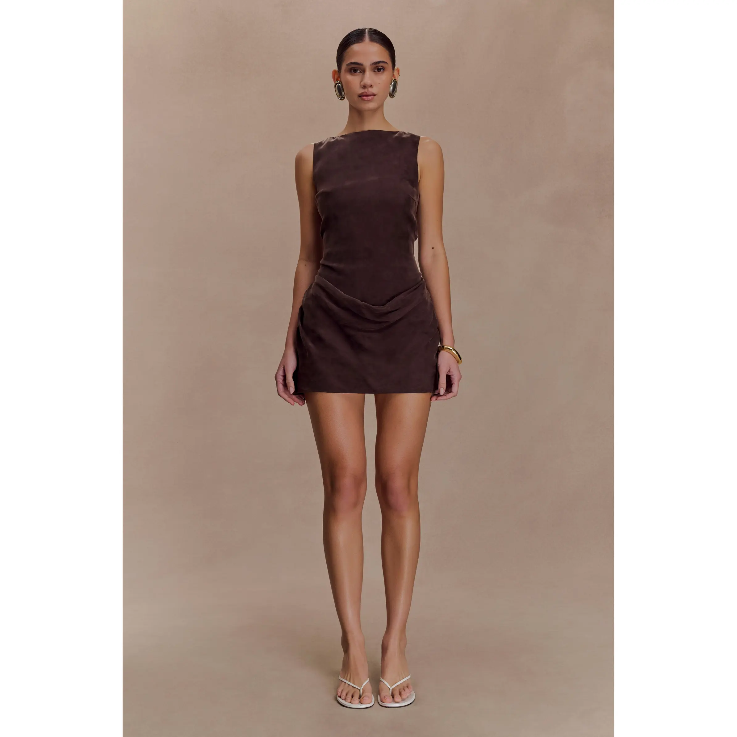 Bexley Draped Mini Dress - Dark Chocolate