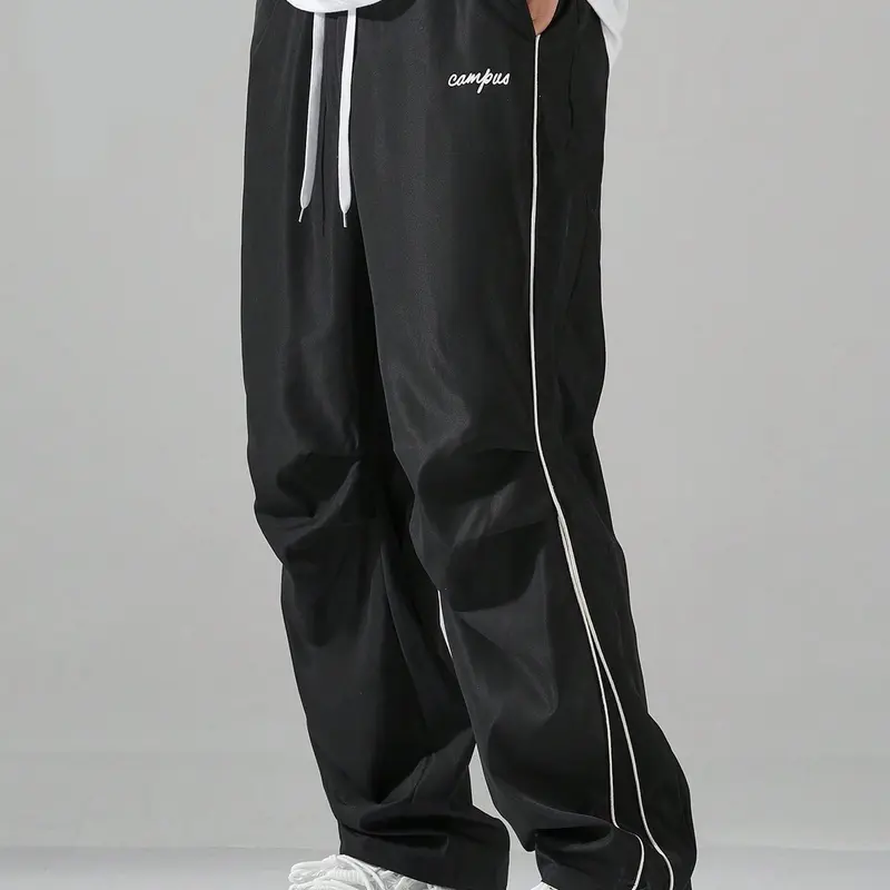 Men’s Loose Sports Pants - Roomy Straight-Leg Polyester Long Trousers, Casual Athletic Style, Spring/Autumn Menswear, Multiple Pockets, Versatile Daily Wear