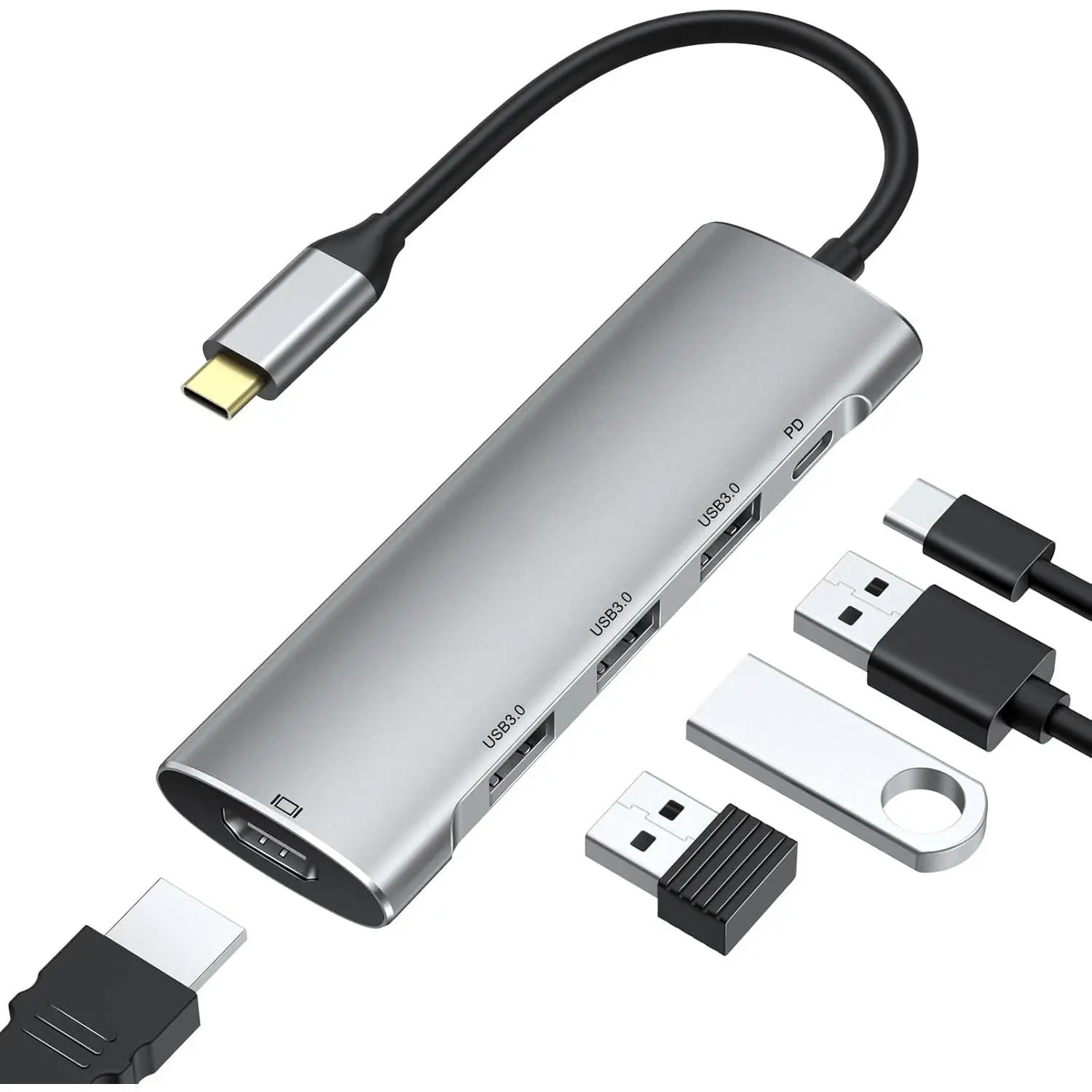 USB C Hub,USB C Hub Multiport Adapter 4K@60Hz  5 in 1 USBC to Hdmi Adapter with 1 * 4K HDMI Output, 3*USB 3.0 Ports,1*PD, Adapter for MacBook,Steam Deck and  Type C Devices