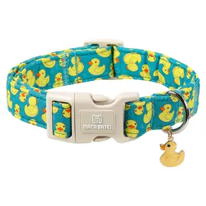 Maca Bates Duck Pattern Dog Collar for Small, Medium & Large Dogs, Adjustable & Soft Cotton Dog Accessory for Girl Boy Puppy