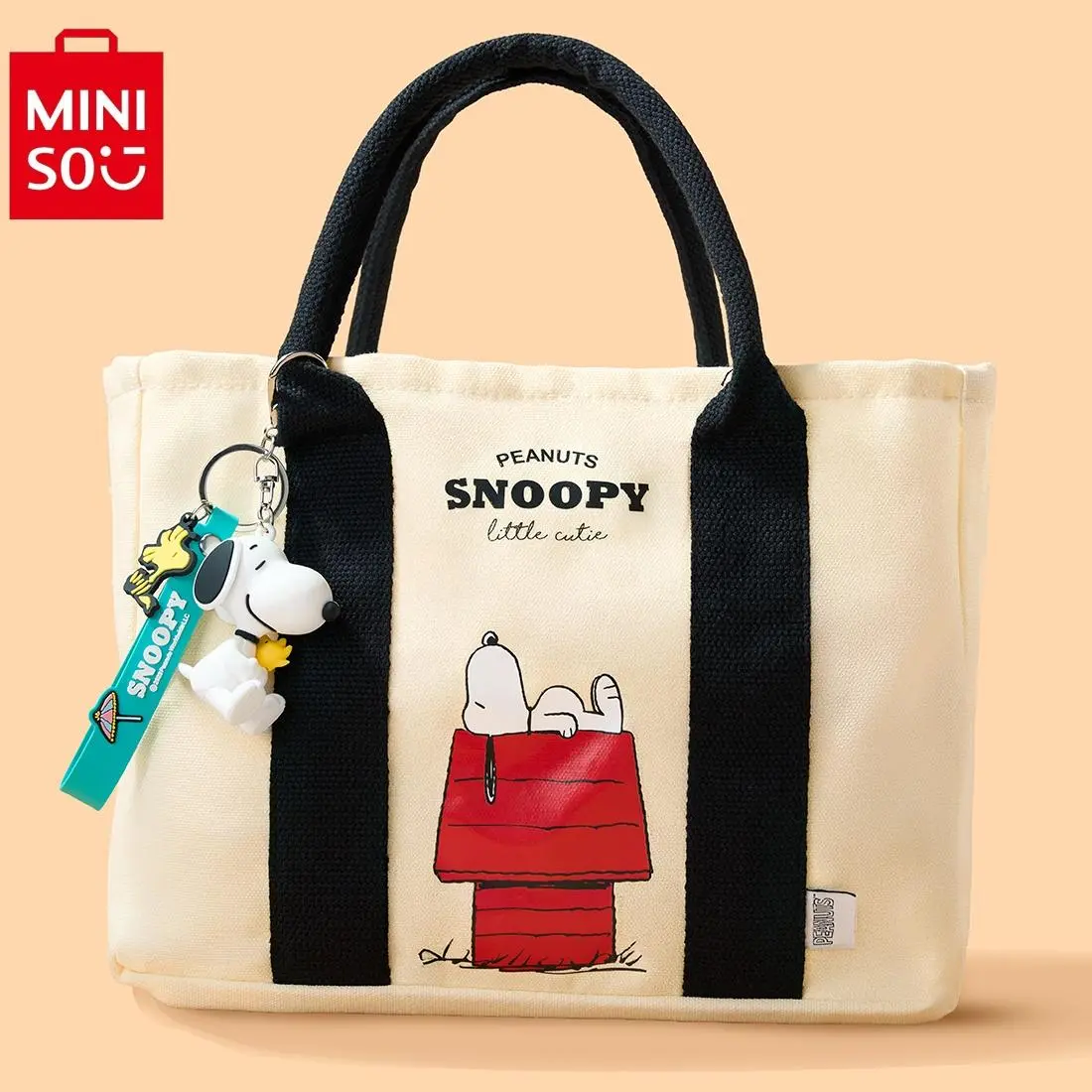 Miniso Snoopy Summer Adventure Polyester Tote Bag for Women, Chic Creamy White Design, Spacious for Everyday Use, Versatile Womens Gifts, Versatile Use, Ideal Gift Choice, Bags For Women, Back To School, Everyday Bags