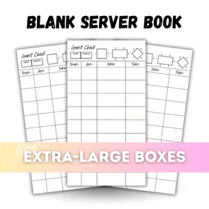 Organized Guest Check Server Notepad with Extra Large Boxes, Server Book for servers and waitresses, Drinks, Appetizers, Entrees, Sides
