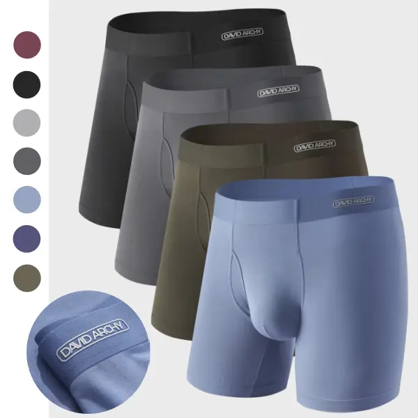DAVID ARCHY Menswear Men's 4-Pack 6.5'' Waistfree Seamless Waistband Boxer Briefs, Plain Casual, Breathable Micro Modal Underwear with Vertical Fly, 3D Pouch, Silky Soft Second Skin Fabric (Great Gift Option)