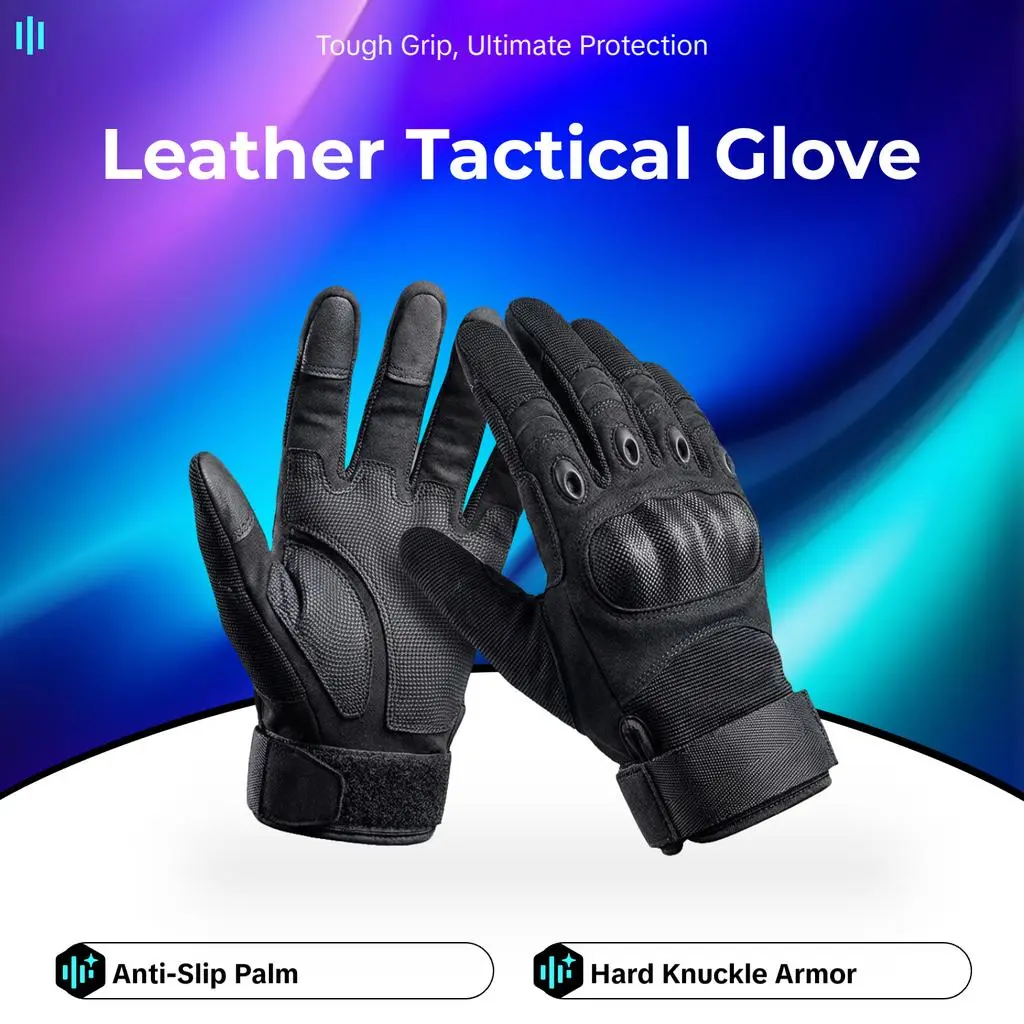 Men's Genuine Leather Tactical Gloves, Hard Knuckle Armor, Anti-Slip Palm, Quick Dry, Water-Resistant, UV-Protective, Ideal for Air Guns, Motorcycles, Paintball, Motorcycle Riding Gloves, Motorcycle Gear
