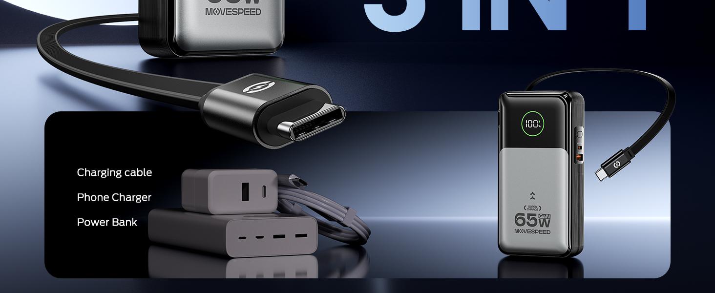 MOVE SPEED 3 in 1 Portable Phone Charger, 10000mAh 35w /20000mAh 65W GaN Battery Pack with Built-in Retractable 2.3ft USB-C Cable and Foldable Wall Plug, Travel Power Bank for iPhone 16/15 Series, Galaxy MOVE SPEED 3 in 1 Portable Phone Charger, 10000mAh 35w /20000mAh 65W GaN Battery Pack with Built-in Retractable 2.3ft USB-C Cable and Foldable Wall Plug, Travel Power Bank for iPhone 16/15 Series, Galaxy