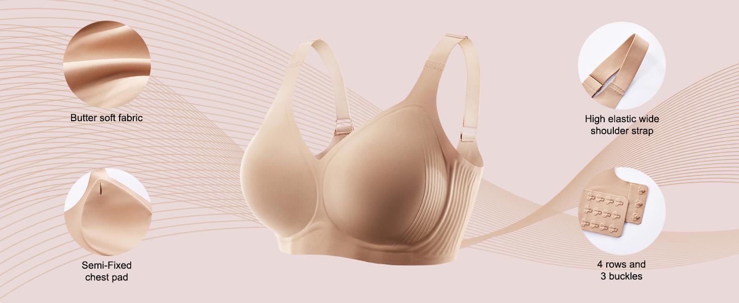 Jelly Wireless  Bras for Women Full Coverage No Underwire Everyday Bras Comfortable Wireless Push Up Bralettes Seamless Tshirts Bras