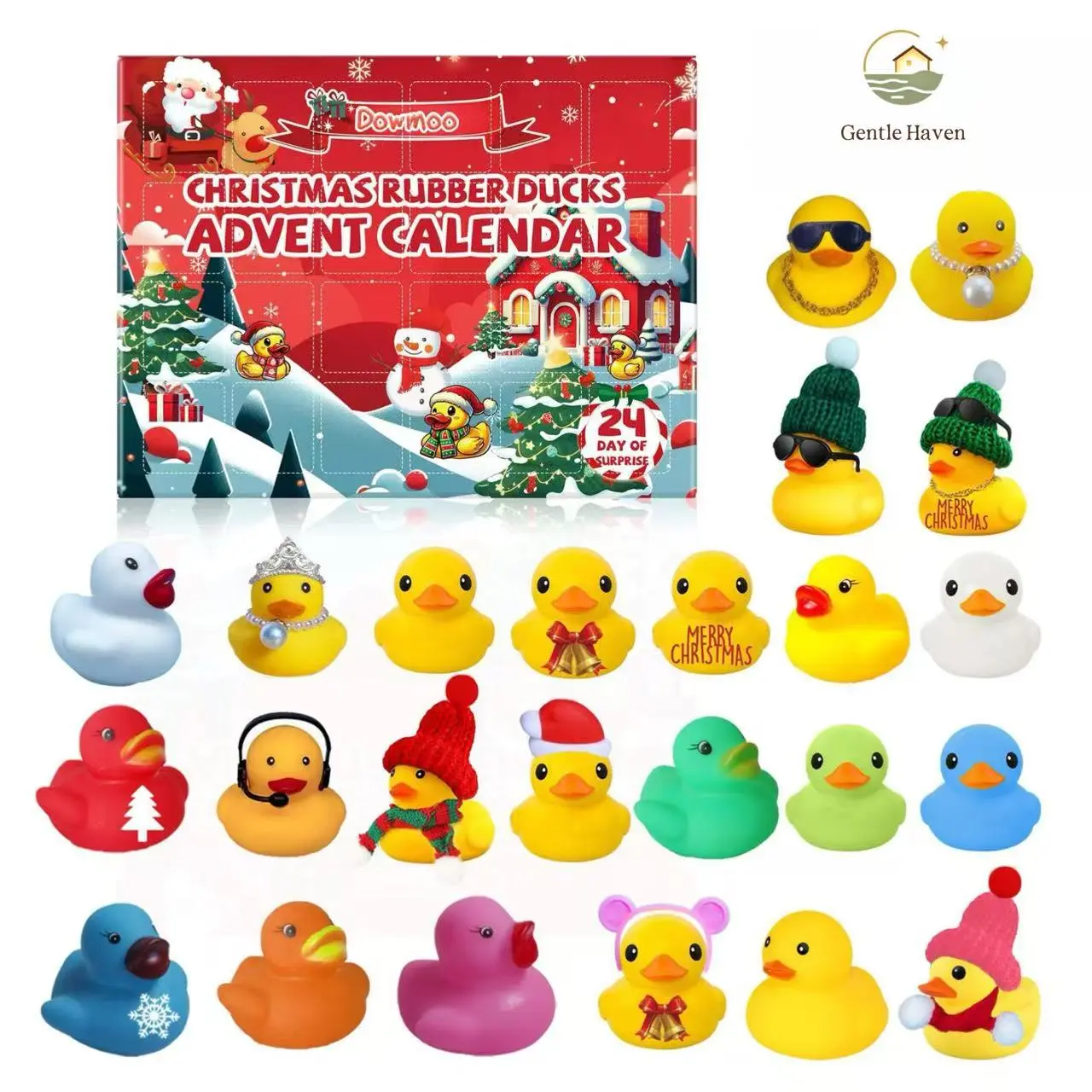 24 Days Christmas Rubber Ducks Advent Calendar Blind Box Cute Xmas Rubber Duck Bath Toy Countdown Gift Box For Kids Boys Girls Holiday Party Favor Stocking Stuffer