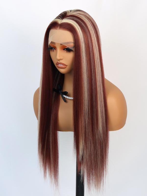 unique colorful highlight lace front syntheitc wig long red and blonde highlight glueless wig for women synthetic highlight lace front wig heat resistant fiber hair Glueless Half Wig