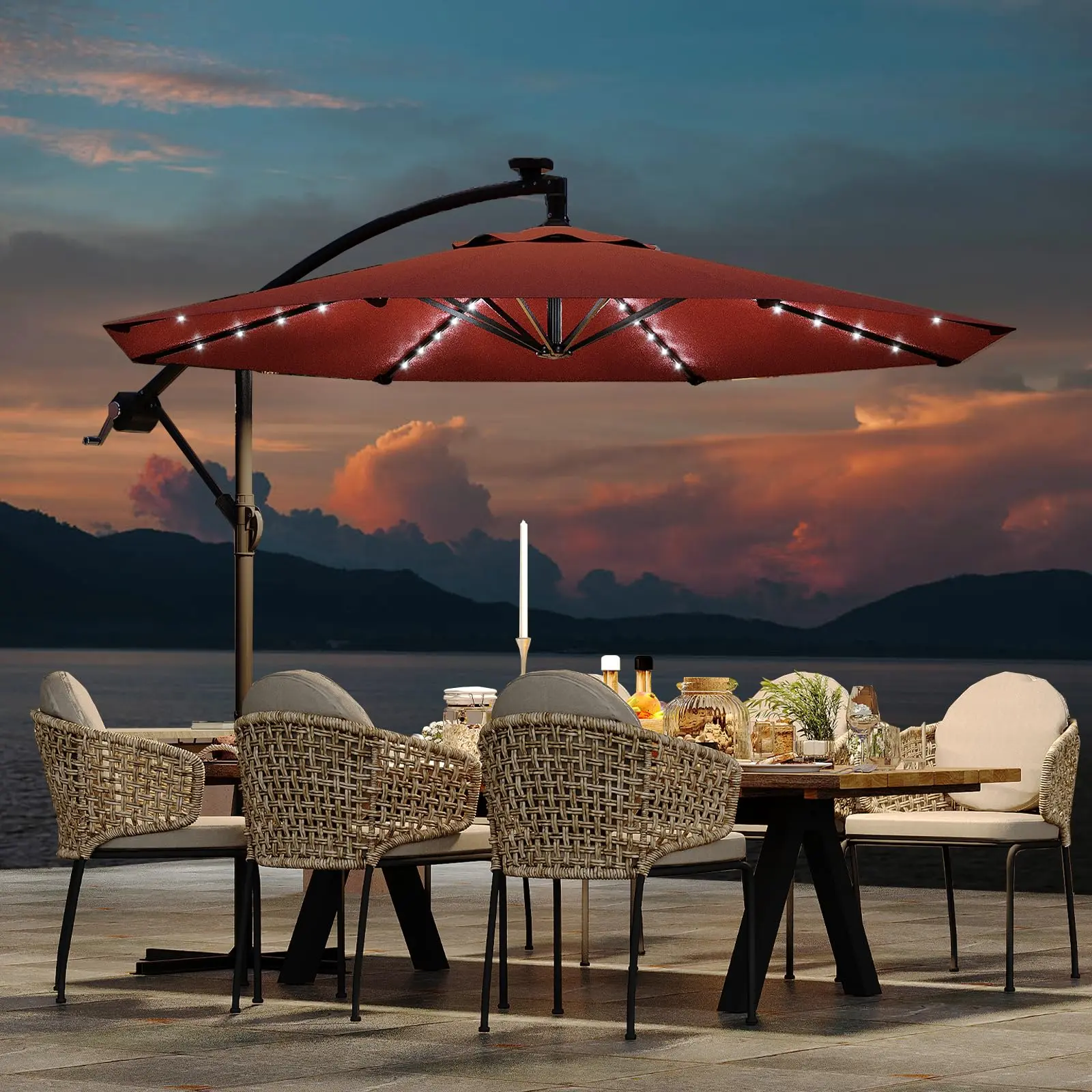 Summervibes Flash Sale Home Items: Hot 10FT Solar LED Cantilever Patio Umbrella | Heavy Duty UV Protection Canopy | Easy Crank & Infinite Tilt | Cross Base | Multiple Colors | Summer Outdoor Shade for Deck/Pool/Garden,summerwins,outdoorfurn