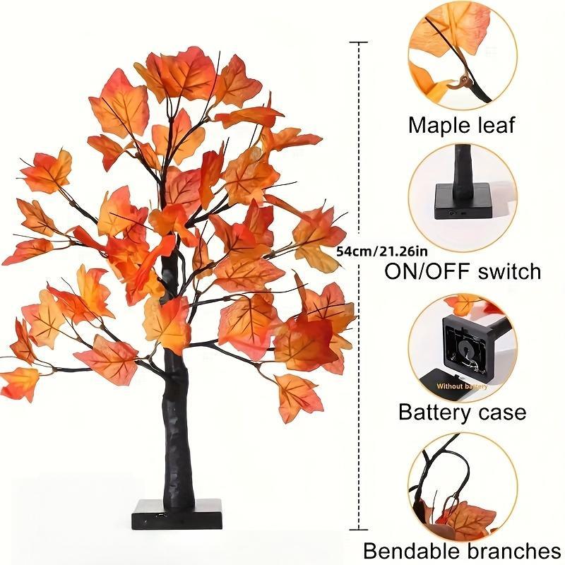 2-Piece LED Tree Lights with Maple Leaves for Christmas Halloween & Thanksgiving Home Decor Night Lights Battery-Powered USB Control Art Deco Style Floral Design