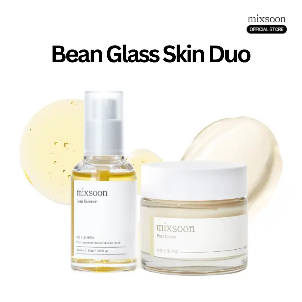 [Best Seller] Bean Glass Skin Duo | 2-Step Daily Routine for Soft, Plump | Bean Essence 50ml + Bean Cream 50ml with Fermented Soybean & Botanical Extracts | Hydration & Texture Care Duo | Korean Skincare