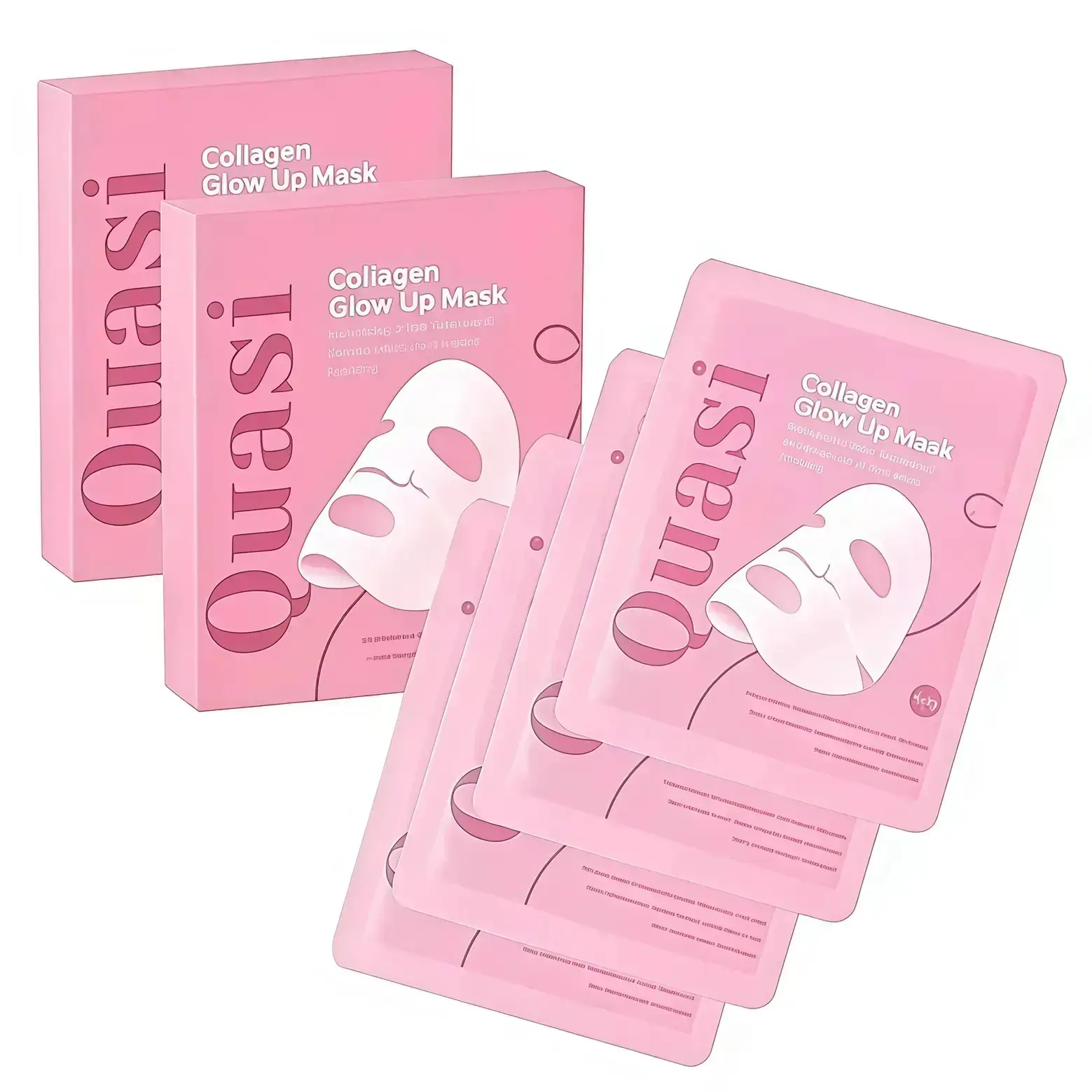 Quasi Collagen Glow Up Mask 2.0, Quasi BioCollagen Face Mask, Firm Skin Deep HydratingMasks for Wrinkle Reduction and PoreMinimization - Glow like Glass Skin (2 Box × 8Pcs)
