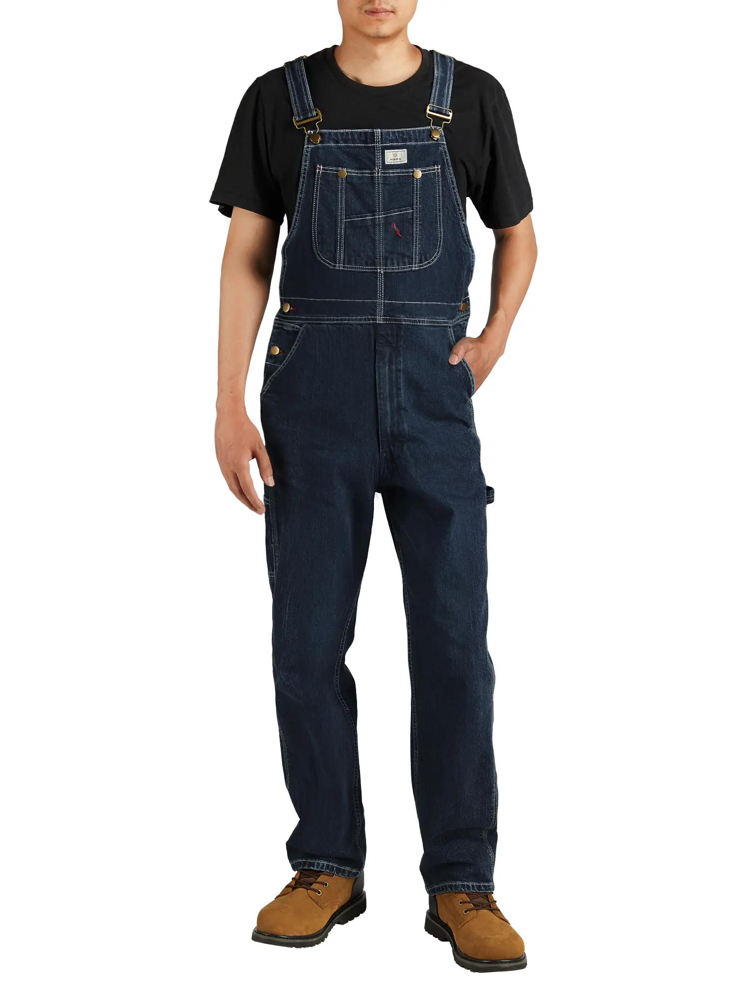 HISEA Men's Heavy-Duty Baggy Denim Bib Overalls - Long Straight Shell Workwear, High-Back Adjustable Straps, Utility Pockets, Zippers, Triple Stitching, Loose Fit, Ankle Length, All Seasons Work Wear