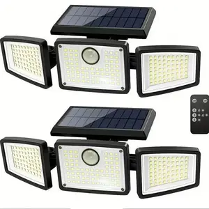 2 Pack Solar Flood Lights with Remote | IP65 Waterproof Motion Sensor Light for Garden Fence
