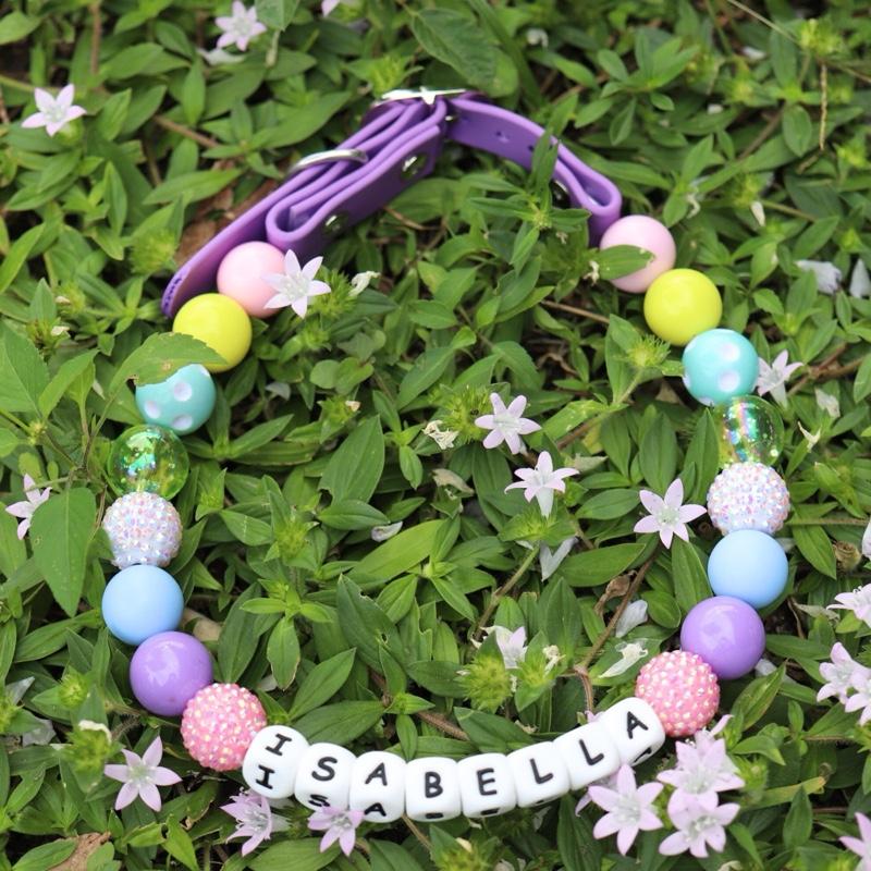 Custom Beaded Name Collar for Dogs and Cats-Easter Small,Medium and Large Pets-Adjustable Handmade in the USA-Personalized Pastel and Cute Bead Colors