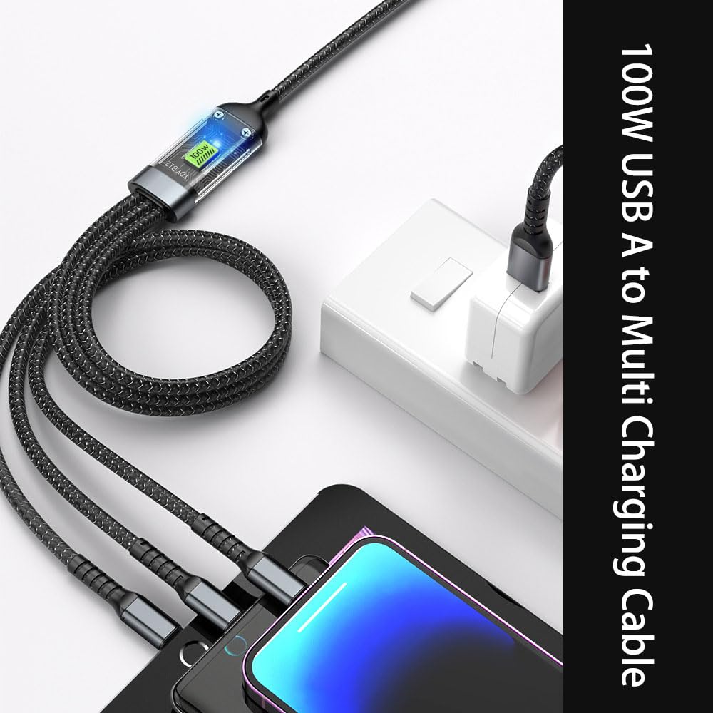 Multi functional 4 in 1 USB Charging Cable – USB A, Type-C, and Lightning Connectors for Fast Charging and Data Sync of Phones, Tablets, Laptops, and More, Ideal for All Your Devices Charger