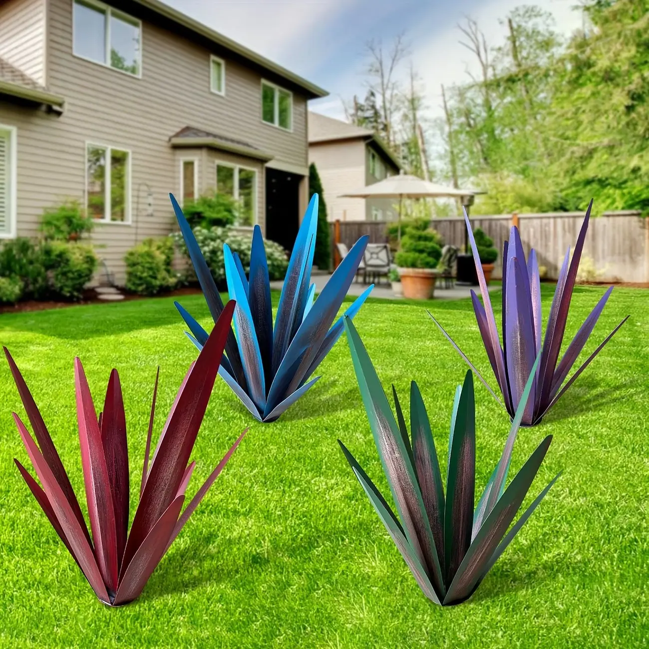 Metal Outdoor Sculpture of an Agave Plant, Rustic Decorative Agave Decoration, Iron Plant Ornament, Hand-Painted Agave Yard Decor, Garden Accessories, Garden Sculptures and Decor, Outdoor Lawn Statue