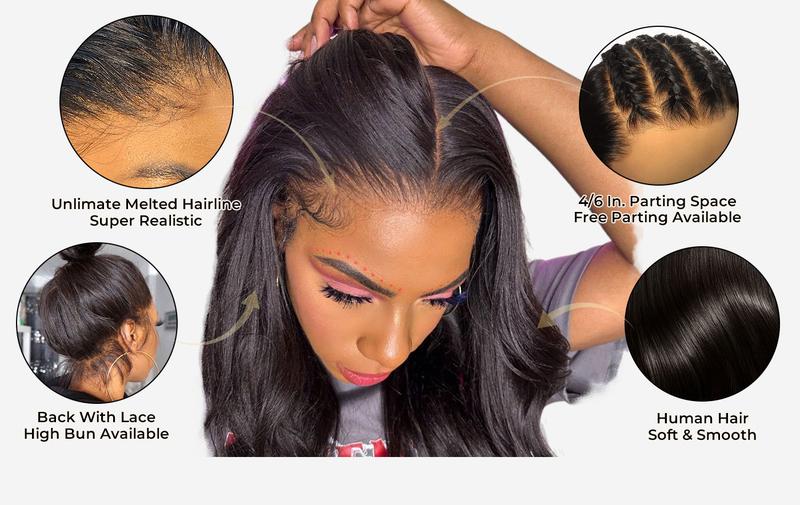 OQ HAIR Straight 13x4 Lace Front Wigs 200% Density Human Hair Wigs Preplucked Natural Hairline
