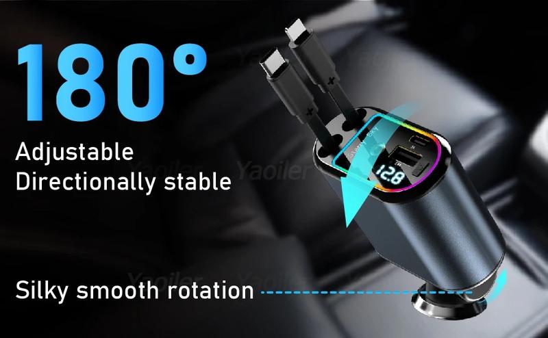 4-in-1 Starry Sky Retractable Car Charger 120W Top Projection Light Four-In-One Type-C+Lightning Dual Wires Usb+Pd Expansion Socket