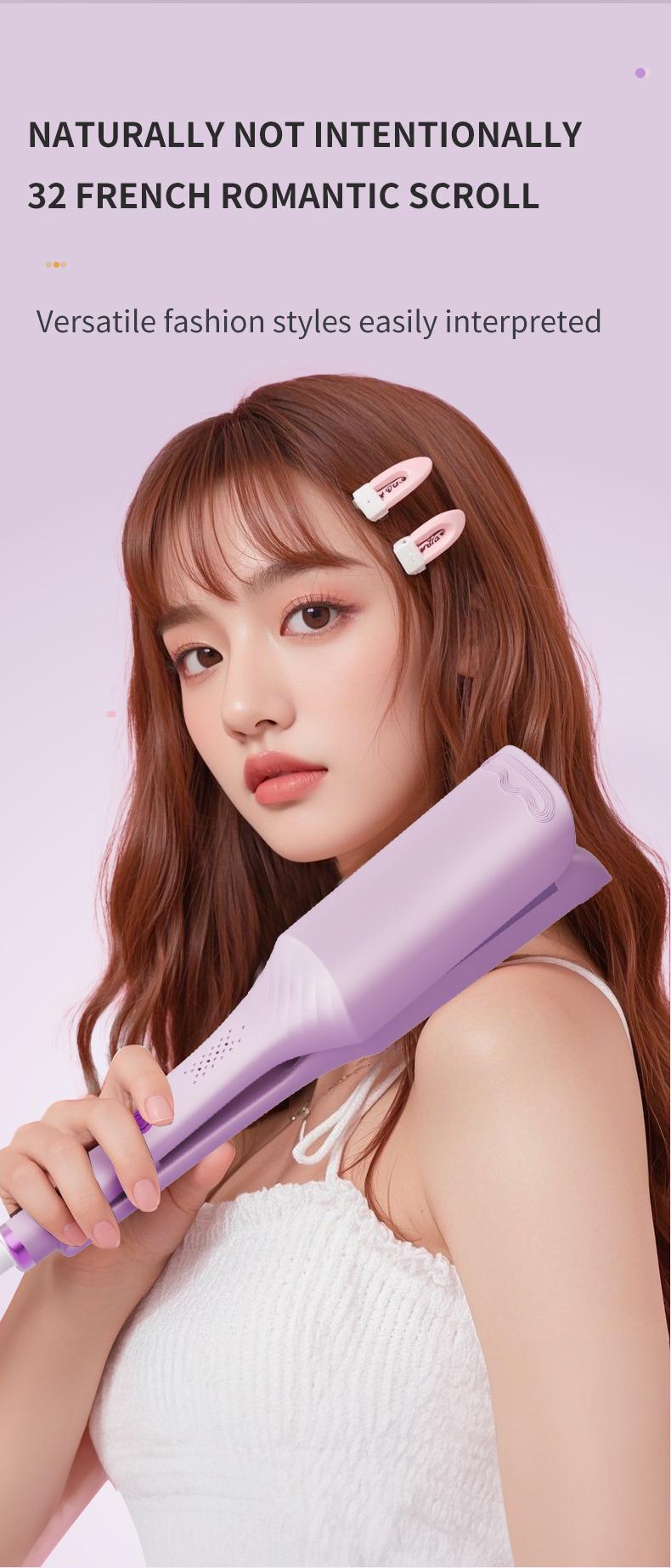 Deep Wave Curling Iron with Negative Ion Tech - 32MM French Wave Curling Iron 30W Power 2 Barrels Adjustable Temperatures Fast Heating 30 Seconds Auto-off Safety Lock Comfortable Grip for All Hair Types prime salon-quality curl